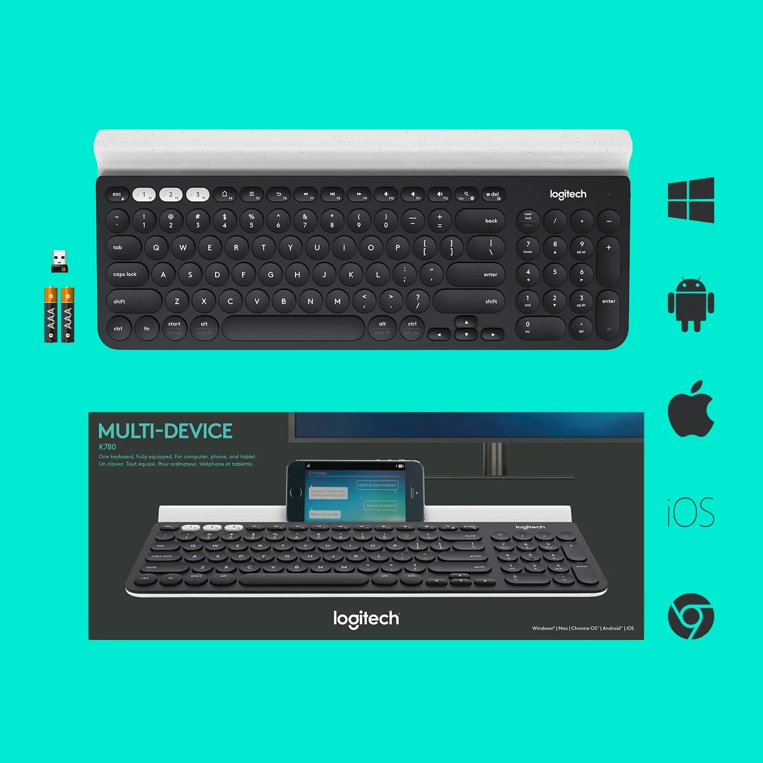 Logitech K780 Multi-Device Wireless Keyboard for Computer, Phone and Tablet Logitech K780 Multi-Device Wireless Keyboard for Computer, Phone and Tablet